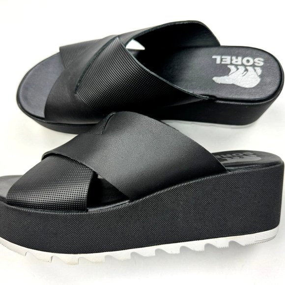 Sorel Cameron Flatform Mule Sandals Women 7.5 EUC Comfortable Open Toe Black - Picture 2 of 10